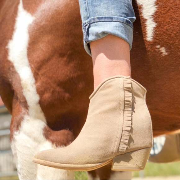 Ariat Shoes - Ariat Tan Suede Heeled Ankle Boots with Fringe